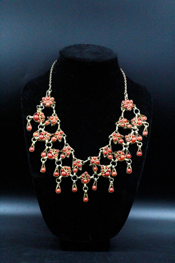 Vintage Indian Coral Brass Tone Ethnic Tribal Utt… - image 5