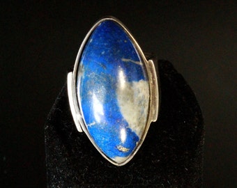 Vintage Sterling Silver Blue Lapis Lazuli Cab High Dome Modernist Studio Artisan Ring