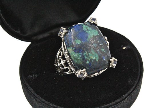 STS Karis Signed Rectangular Massive Turquoise Rh… - image 4