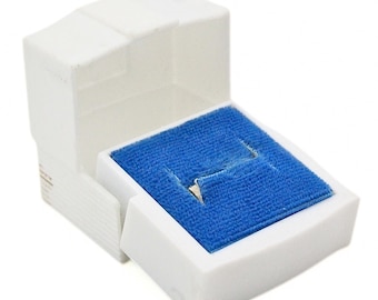 Vintage-Ringbox aus Zelluloid, 1930er Jahre, weißes Bakelit, antikes Art-déco-Schmuckkästchen aus blauem Samt, Retro-Verlobungsring-Präsentationsbox, Geschenk für Sie