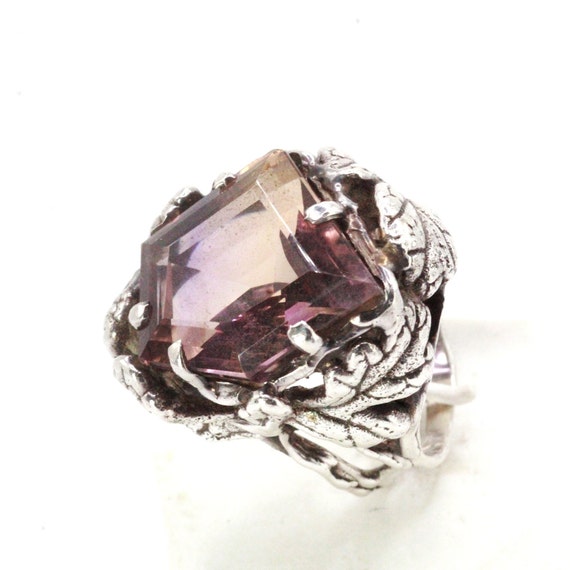 Sterling Silver Modernist Large Chunky Ametrine H… - image 2