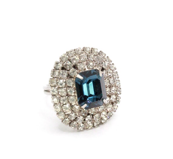 Vintage Art Deco Sapphire Rhinestones Bedazzled  … - image 3