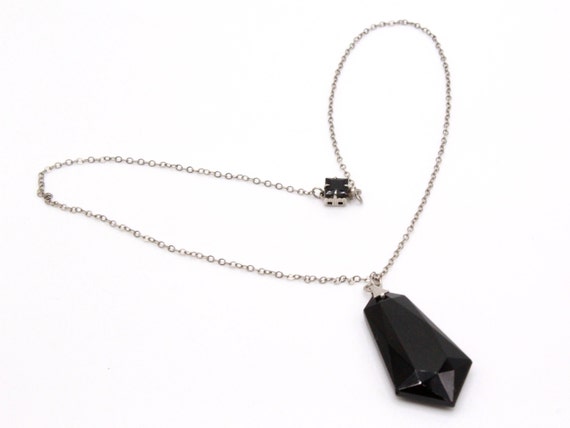 Antique Art Deco Black Glass Dainty Necklace - image 4
