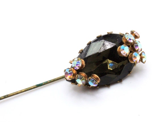 Vintage 40's French Stick Pin Foiled Black Glass … - image 5