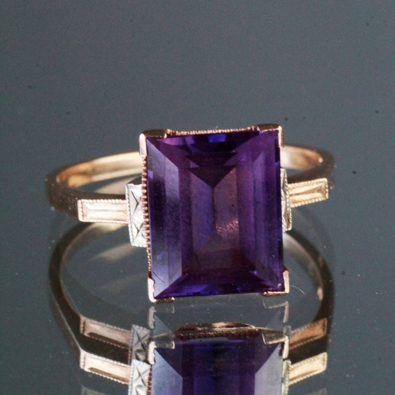 Antique Art Deco 10K Gold Synthetic Spinel Purple… - image 2