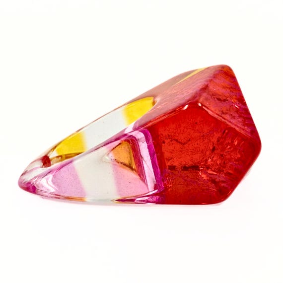 Charming Retro Faceted Multicolored Lucite Ring S… - image 4