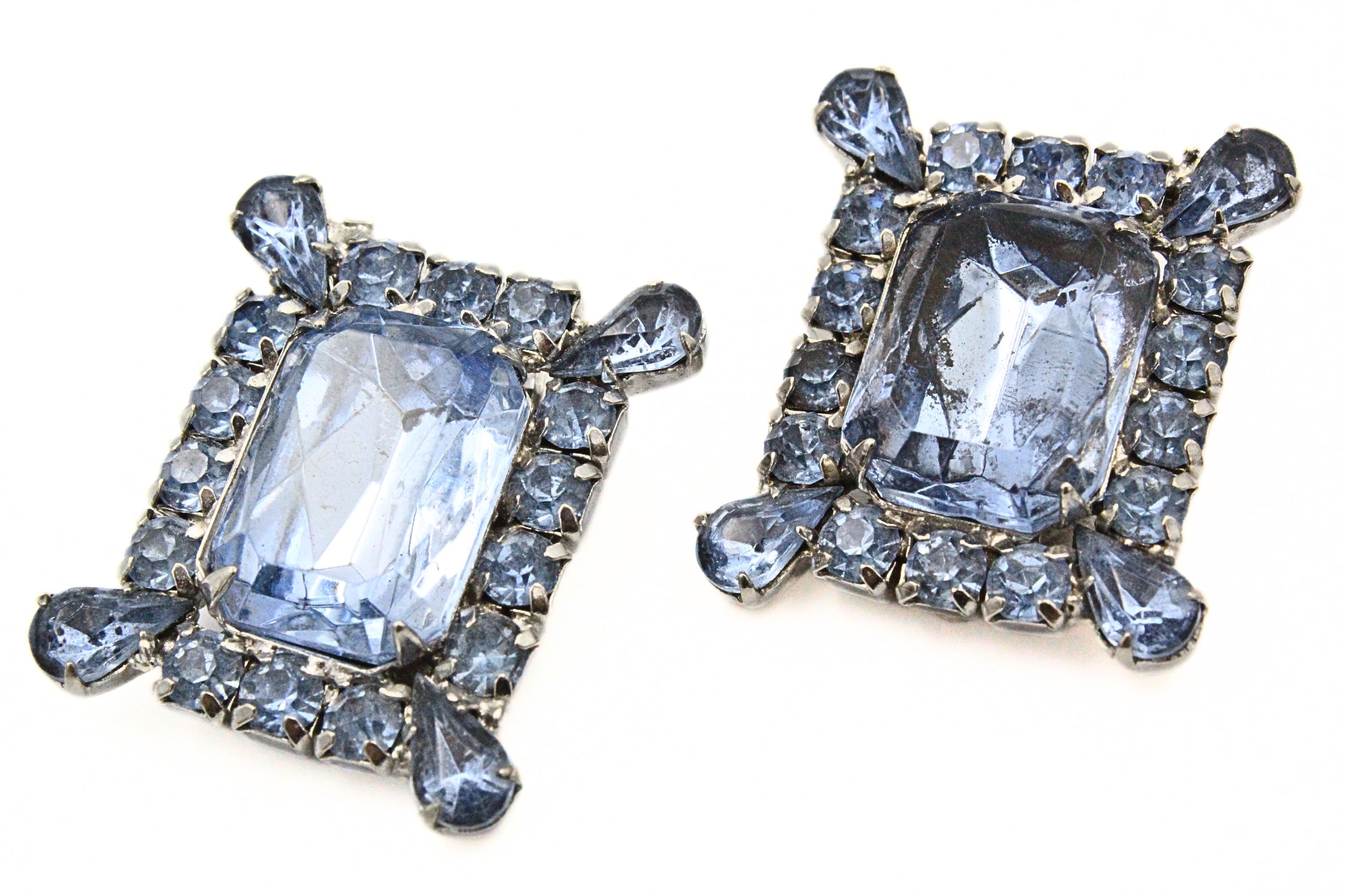 ダーリンライトブルーの大きな大胆な箔押しガラスの長方形イヤリング