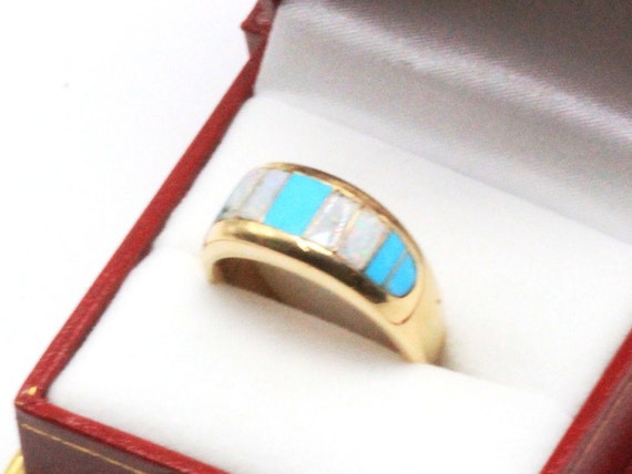 Hallmarked Thane De Leon Navajo 14K Gold Opal Tur… - image 9