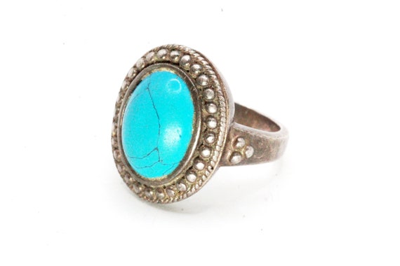 Vintage Sterling Silver Turquoise Cabochon Ring - image 6