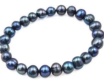 HSN Peacock Black Iridescent Freshwater Pearl Stretch Beaded Bracelet