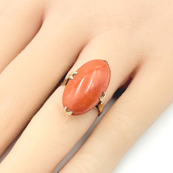 Antique 1890's 18K Gold Mediterranean Coral Cabochon  Ring View 2