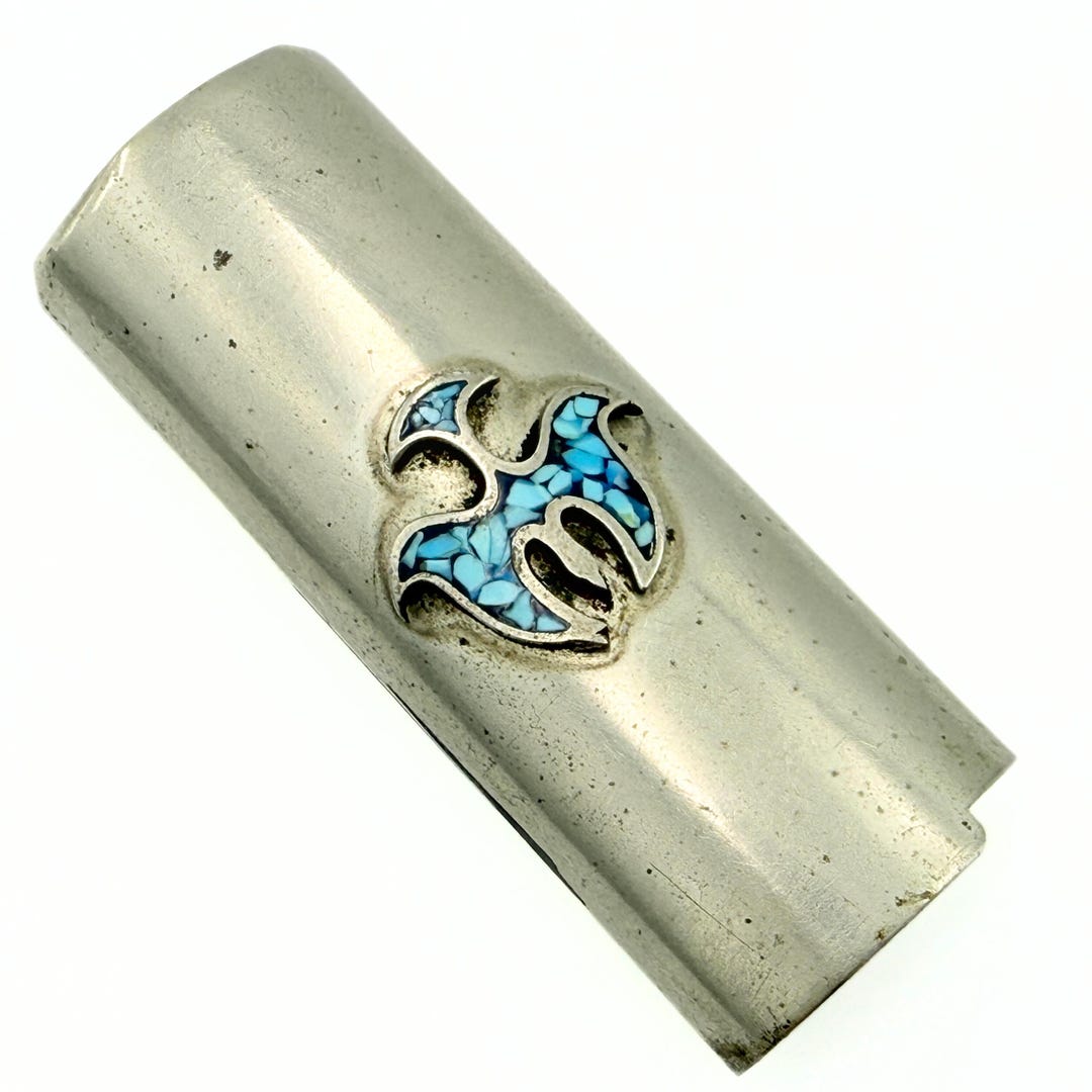 Native American Nickle Silver Crushed Turquoise Navajo Cigarette