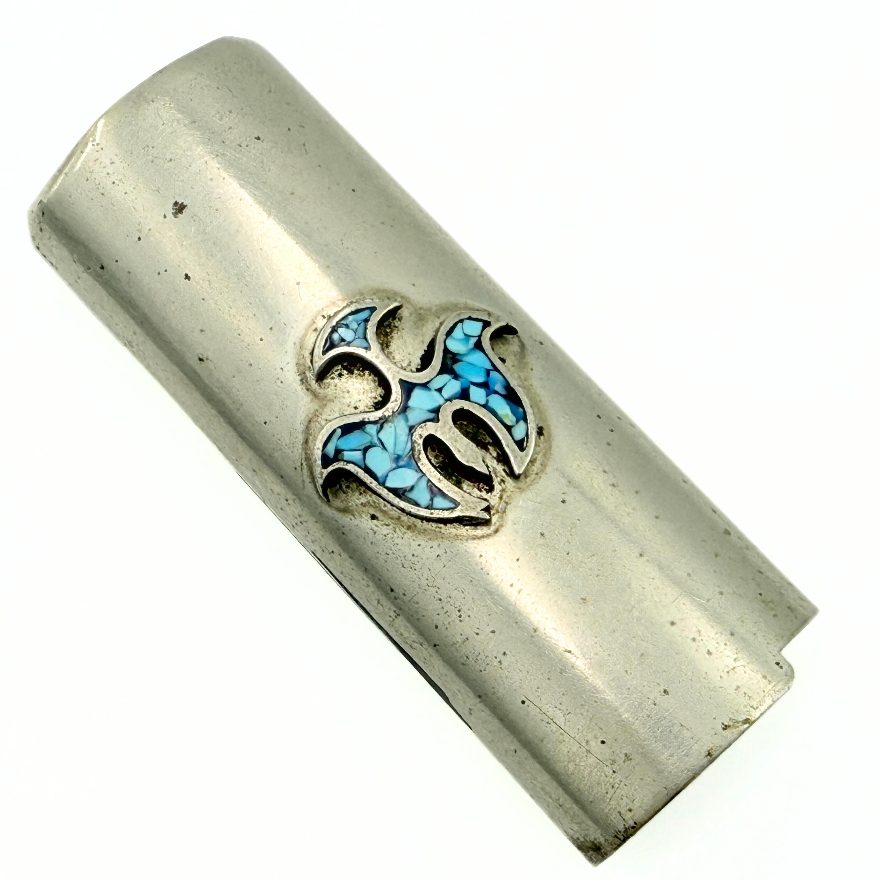 Native American Nickle Silver Crushed Turquoise Navajo Cigarette