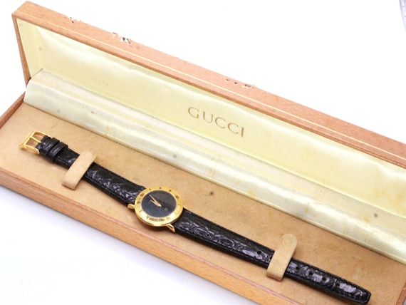 Vintage Gucci Black Dial Roman Leather All Origin… - image 4