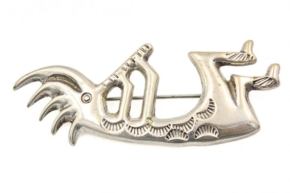 Adorable Sterling Silver Navajo Etched kokopelli Pin