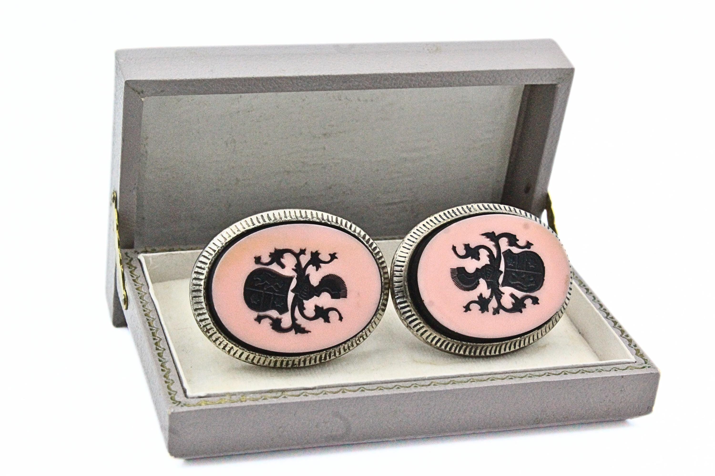 Swank Designer Signed Reverse Carved Family Crest Silver Plate