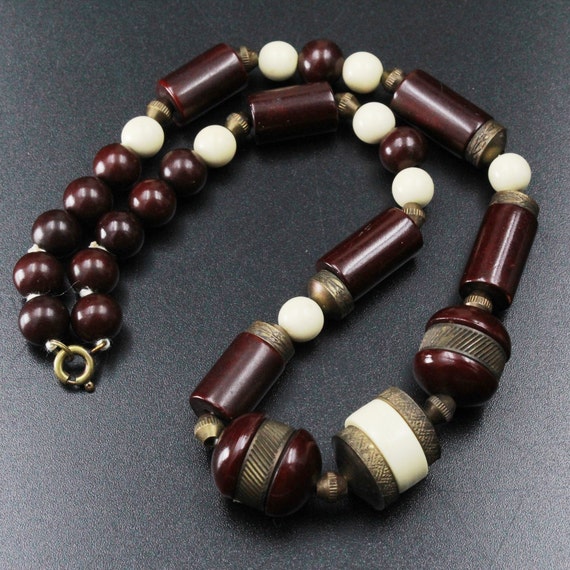 Antique Art Deco Louis Rousselet Brown Beige Bead… - image 2