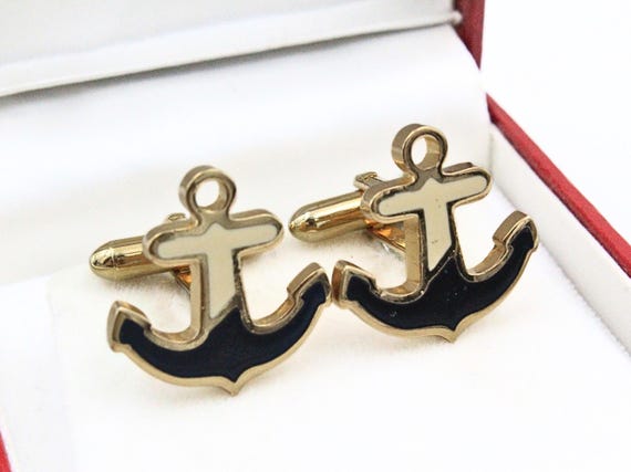 Marine Anchor Enamel Gold Tone Cufflinks - image 3