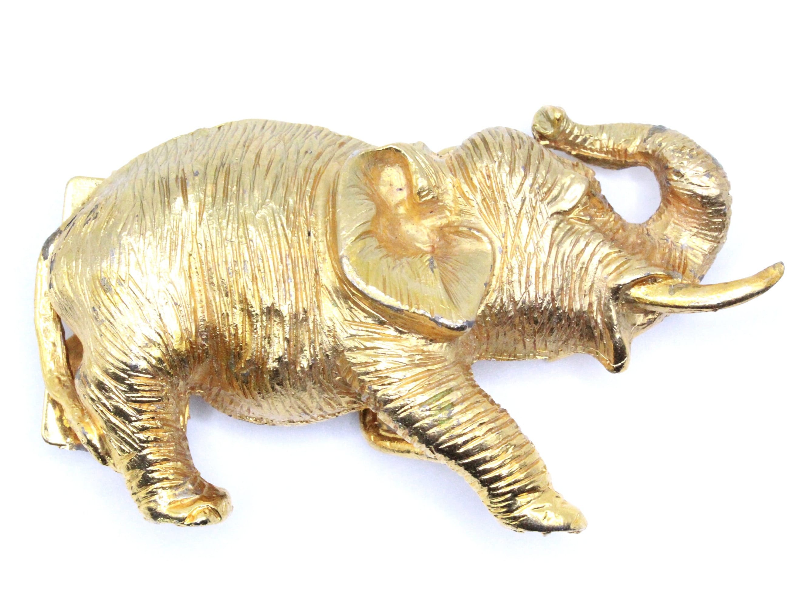 Vintage Gold Plate Textured Designer Elephant Belt Buckle - Etsy display picture 1