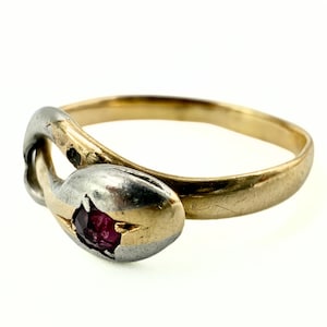 Antique Victorian 14K Gold Ruby Snake Ring Size 6, Two Tone Gold Serpent Ring, Vintage Victorian Fine Jewelry, Statement Snake Ring