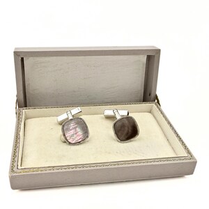 Swank Designer Signed Art Deco Abalone Textured Rhodium Plate Cufflinks