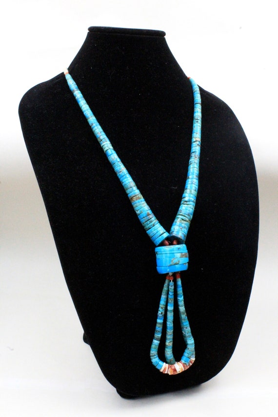Striking Vintage Native American Navajo Turquoise Teardrop Heishi Necklace Old Striking Vintage Native American Navajo Turquoise Teardrop Heishi Necklace Old