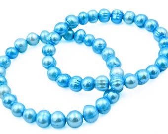Charming Playful Dyed Blue Freshwater Pearl Stretch Beaded Bracelet