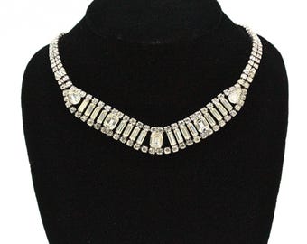 Schillernde glitzernde 40er Jahre Silber Designer High End Strass Choker Halskette