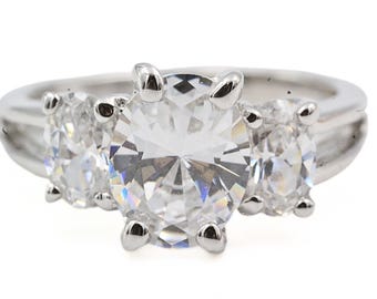 Stunning Sterling Silver Sparkly CZ Cubic Zirconia Rhodium Plated Ring Sz 6