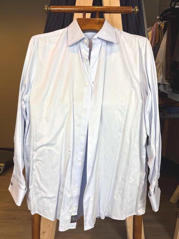 Designer Custom Made Solid Light Blue Button Down… - image 1
