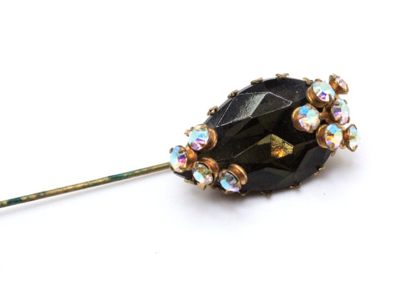 Vintage 40's French Stick Pin Foiled Black Glass … - image 4