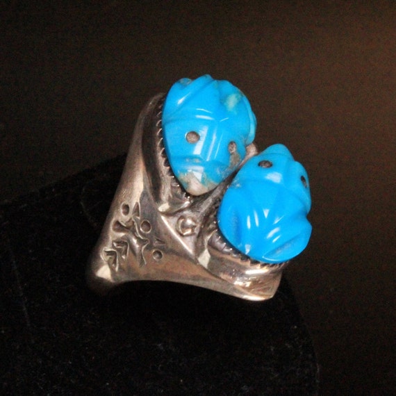 Vintage Handcarved Two (2) Frog Turquoise Navajo … - image 2