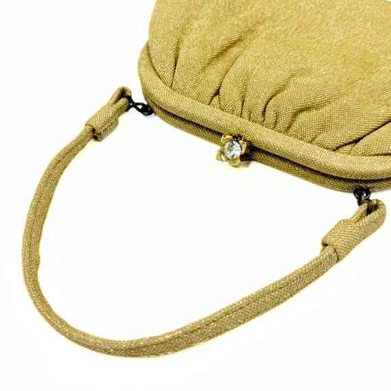 Vintage Retro Golden Fabric Glass Kiss Lock Purse View 2