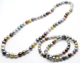 HONORA Hallmarked Sterling Silver Freshwater Pearl Multicolor Dyed Necklace Demi Set