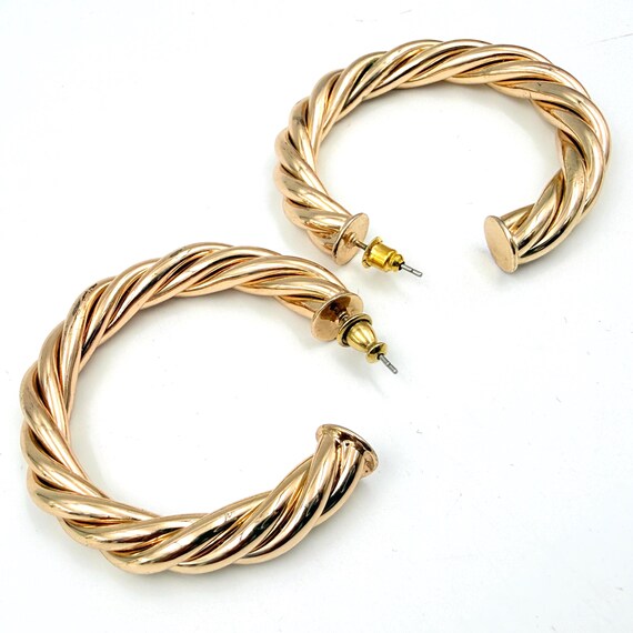 Fabulous Gold Plated Twisted Chunky Hoop Post Earrings View 3
