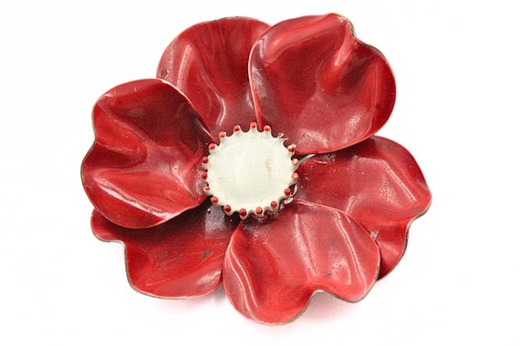 Mystical Coro Unsigned Designer Red Enamel Flower… - image 1