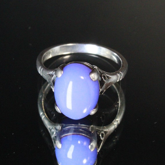 Antique Art Deco Sterling Silver Blue Glass Caboc… - image 2