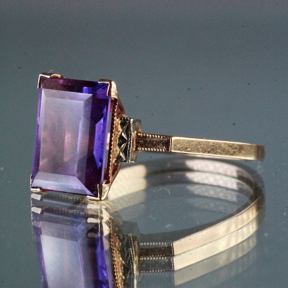 Antique Art Deco 10K Gold Synthetic Spinel Purple… - image 1
