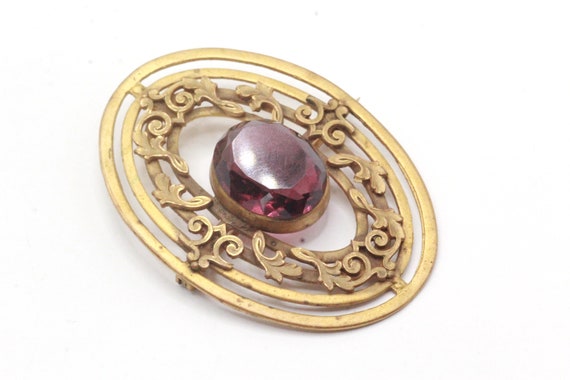 Antique Victorian Brass Faceted Round Purple Czec… - image 5