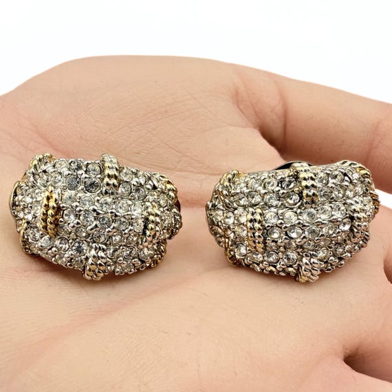 Designer High End Dazzling Pave Rhinestones Gold Plated Clip Earrings View 5