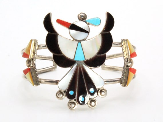 Flying Magnificent Eagle Vintage Native American Zuni Turquoise Sterling Silver Bracelet Flying Magnificent Eagle Vintage Native American Zuni Turquoise Sterling Silver Bracelet