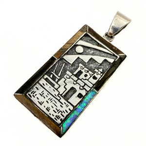 OP Marked Southwest Sterling Silver Onyx Jasper Opal Night Story Pendant