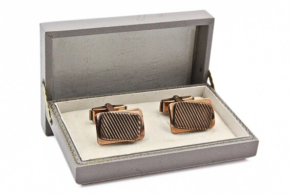 Rustic MCM Modern Rectangular Copper Cufflinks - image 1