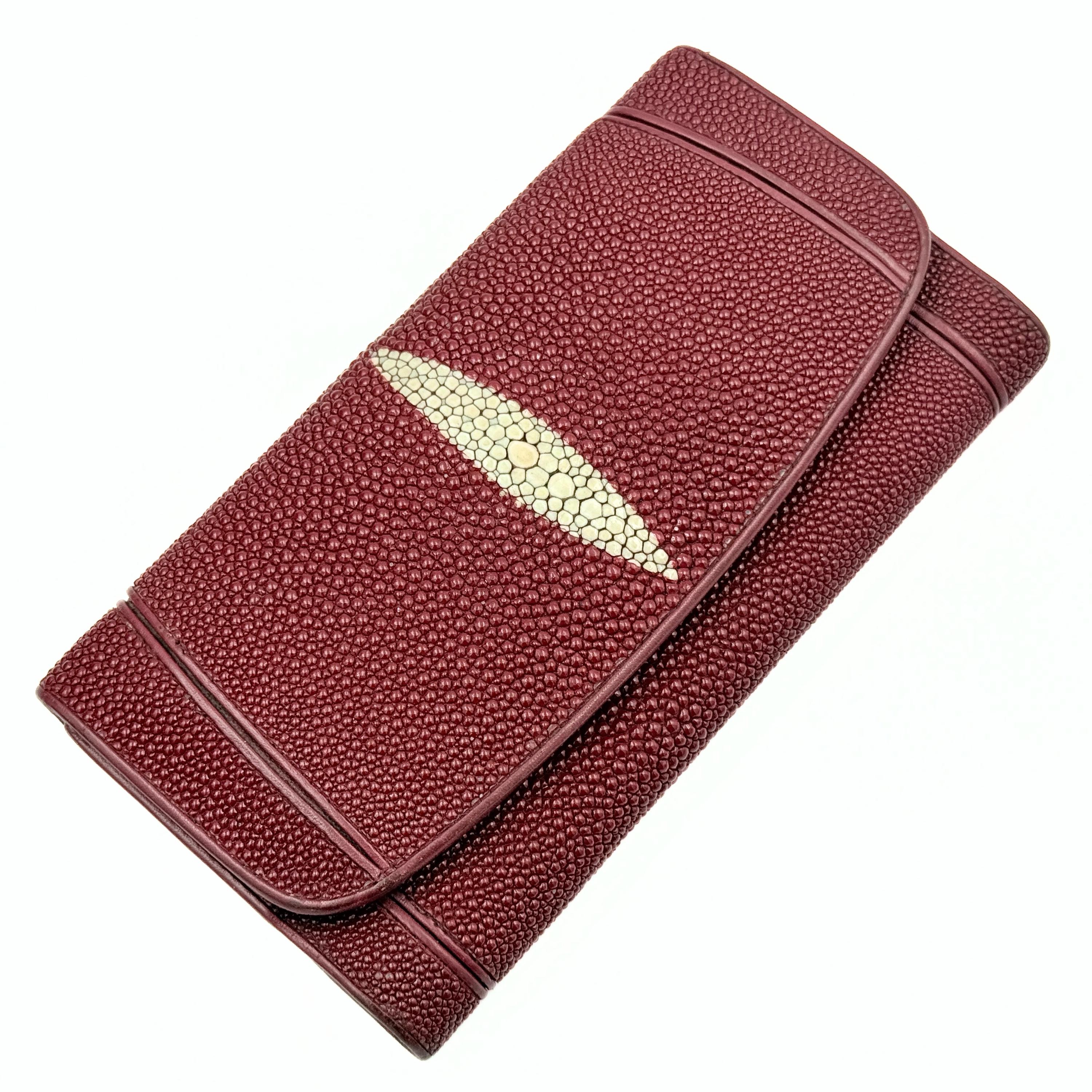 Rota Designer High End Carmine Red Stingray Leather Tri-fold