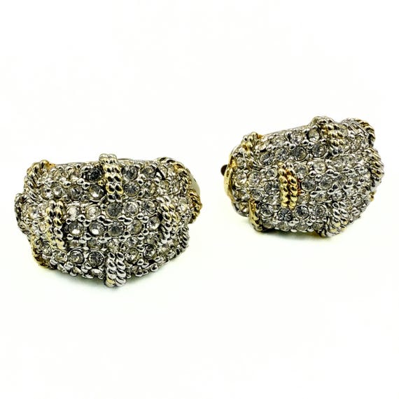 Designer High End Dazzling Pave Rhinestones Gold Plated Clip Earrings View 3