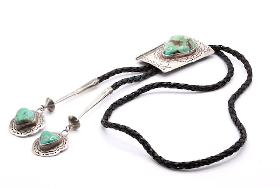 Superior Vintage Native American Navajo Royston Turquoise Sterling Silver Bolo Tie Old Superior Vintage Native American Navajo Royston Turquoise Sterling Silver Bolo Tie Old