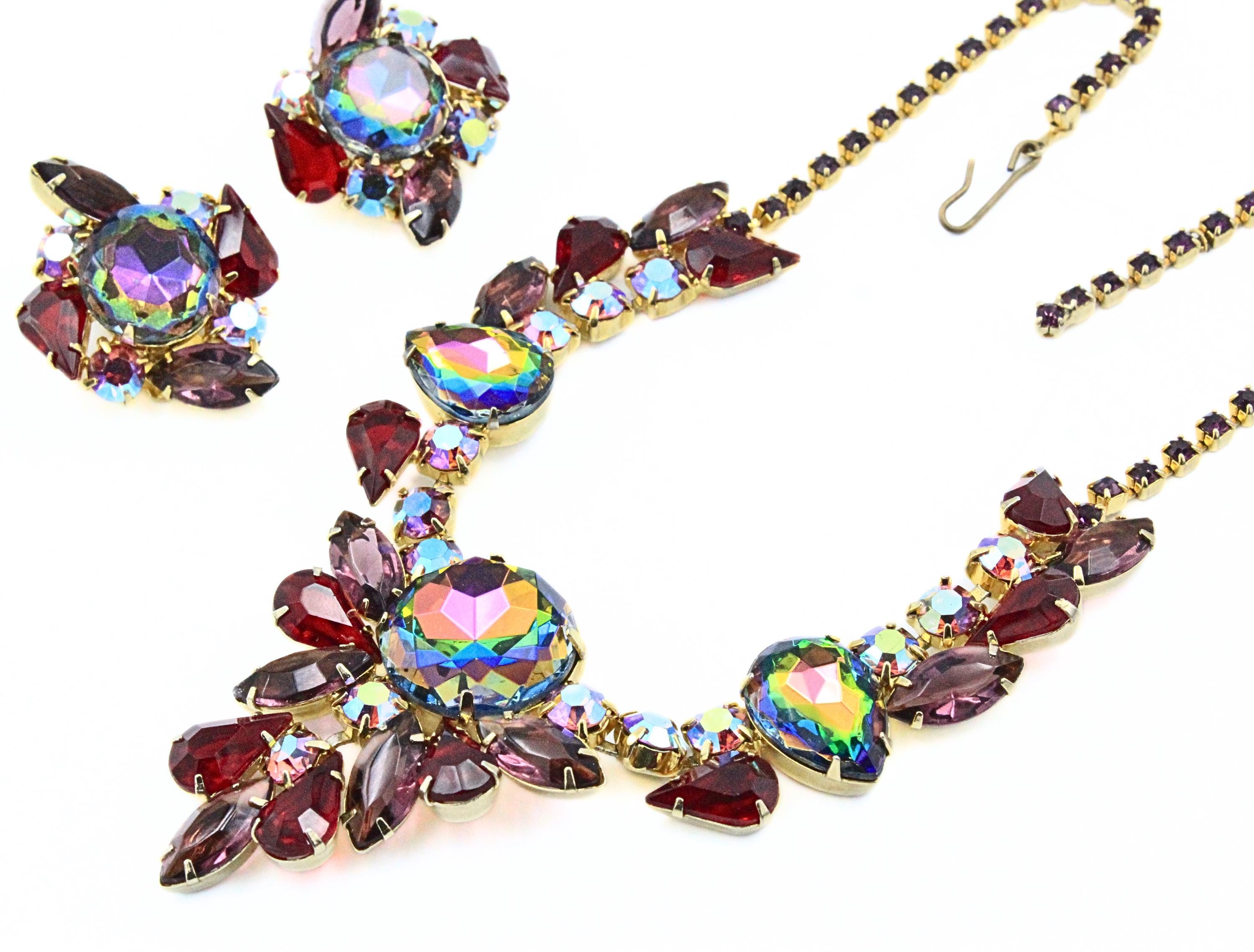 Spectacular JULIANA Rare! Red Fuchsia Givre Necklace Earrings Set