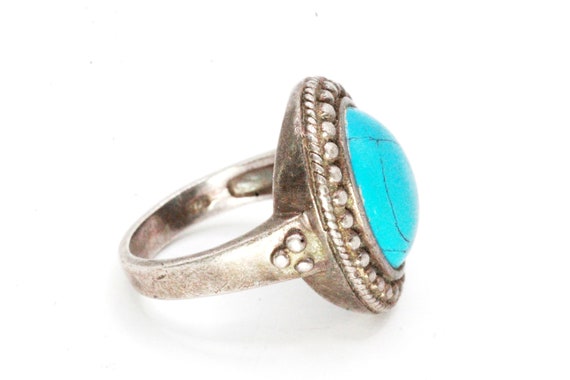 Vintage Sterling Silver Turquoise Cabochon Ring - image 7