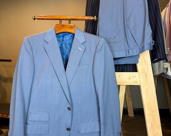 Vintage 1960s Mens Palm Beach Lightweight Suit Jacket Pants Blue