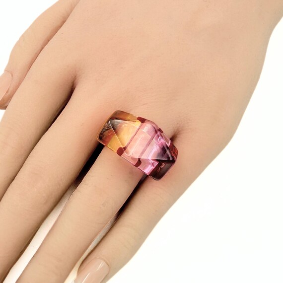 Charming Retro Faceted Multicolored Lucite Ring S… - image 3